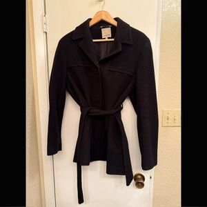 Anne Klein Black Single Breasted Wool Wrap Around Jacket Sz 12 EUC